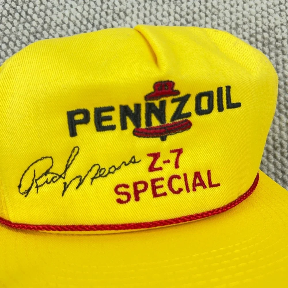 Vintage Pennzoil Racing Hat Cap Strap Back Yellow 90s USA Motor Oil K‎ Brand Z-7